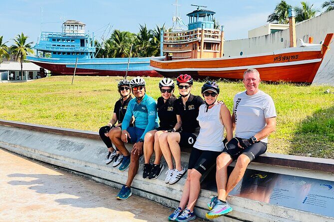 Khao Lak Old Town Cycling Adventure - Memorial park, golden pagoda, and the Iron Bridge: reflection with landmarks